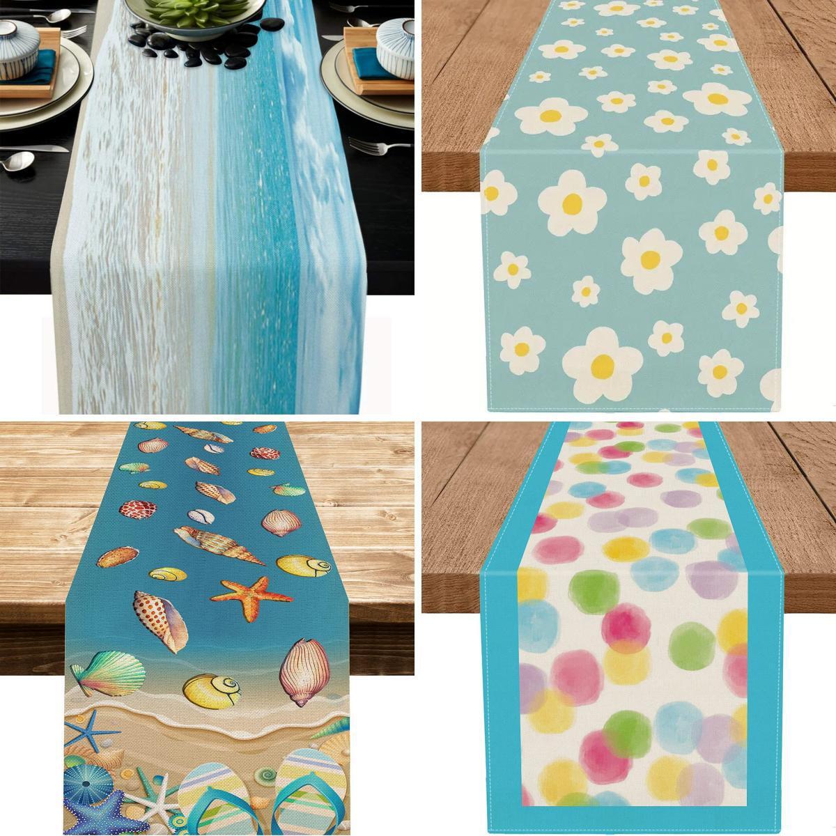 Bulk 4 Pcs Bulk Ocean Beach Linen Table Runners for Family Dinner Wedding Outdoor Interior Decoration Wholesale