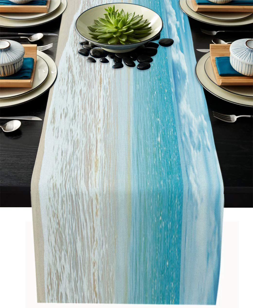 Bulk 4 Pcs Bulk Ocean Beach Linen Table Runners for Family Dinner Wedding Outdoor Interior Decoration Wholesale