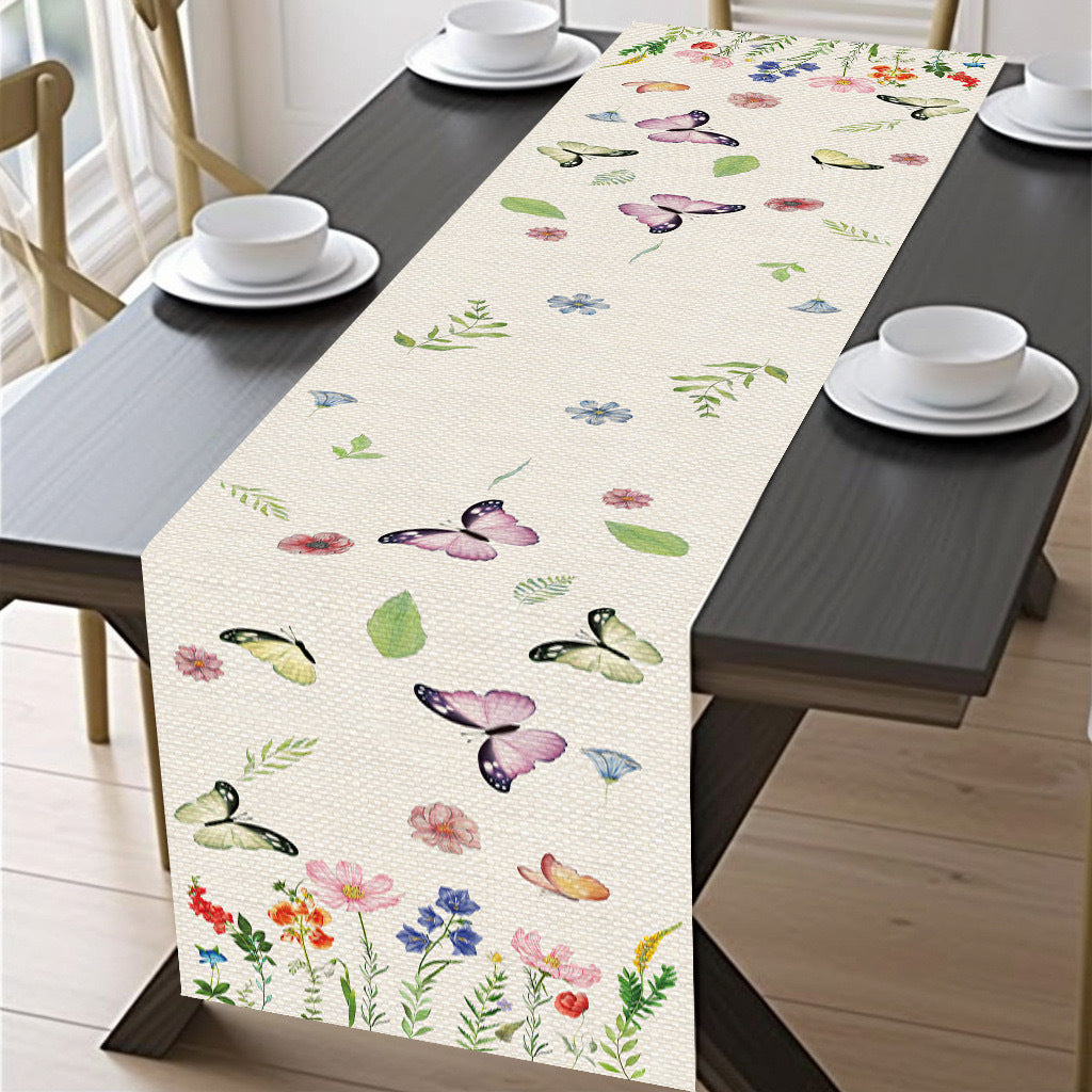 Bulk 2Pcs Linen Floral Table Runner Thanksgiving Kitchen Table Decoration for Indoor Outdoor Wholesale