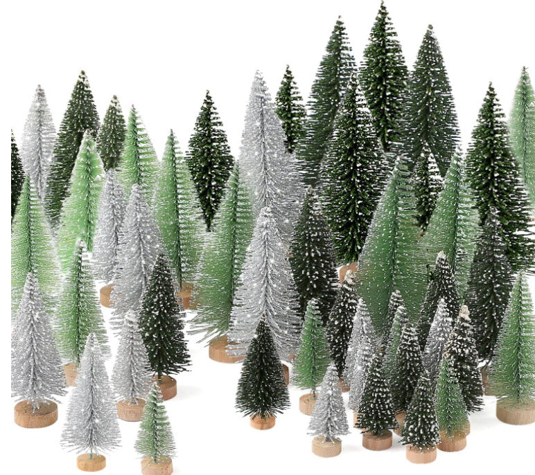 Bulk 30 Pcs Artificial Mini Christmas Trees with Wooden Bases for Christmas Decor Home Table Crafts Decorations Wholesale