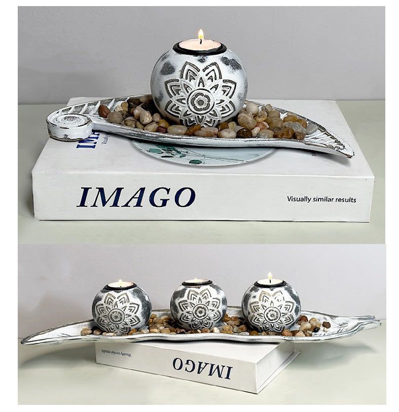 Bulk Wooden Tea Light Candle Holder with Leaf Tray Cups for Home Wedding Party Centerpieces Candlestick Wholesale