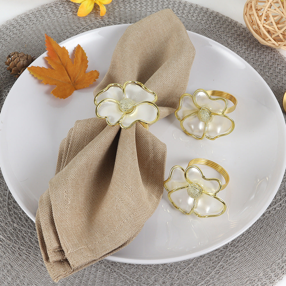 12 - Pack Gold - Rimmed Acrylic Flower Napkin Rings