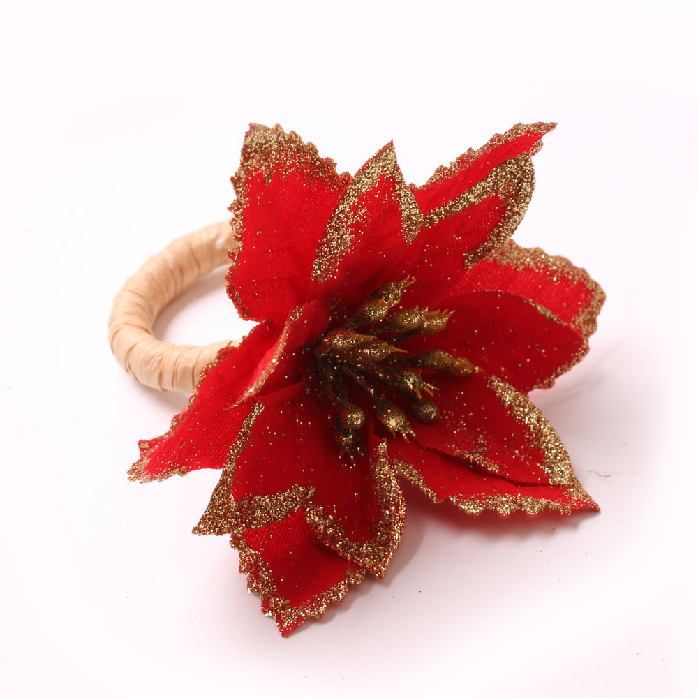 12 - Pack Handmade Fabric Christmas Poinsettia Napkin Rings