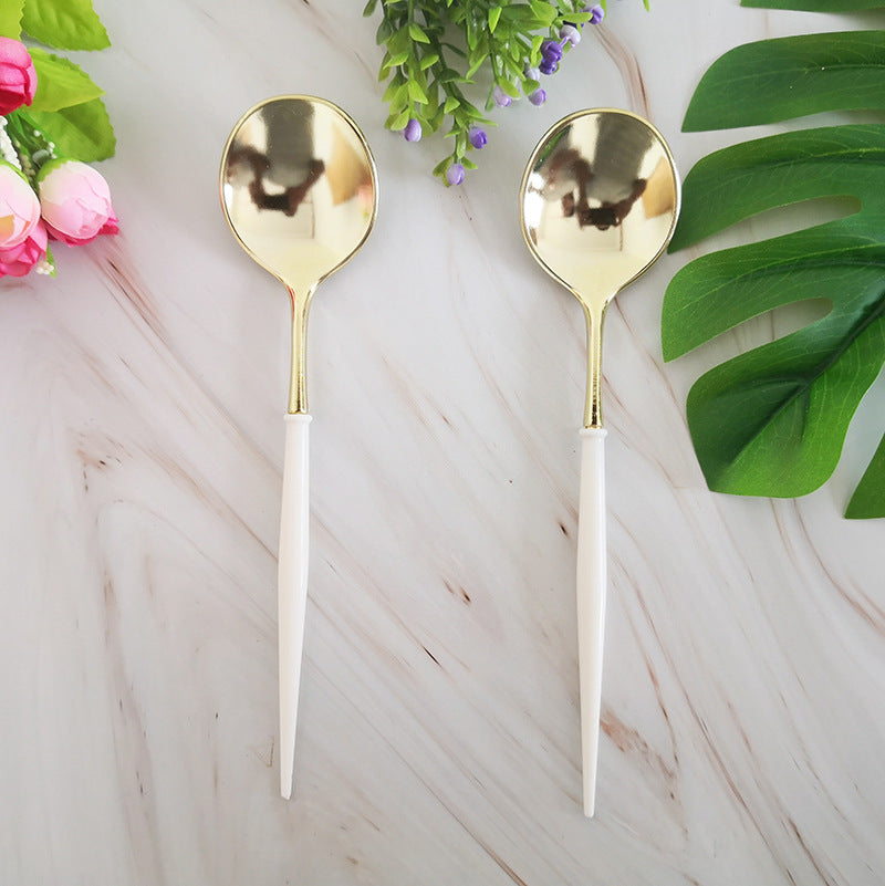 Bulk 8Pcs Disposable Tableware Sets with White Handle for Christmas New Year Birthday Wedding Party Restaurant Wholesale