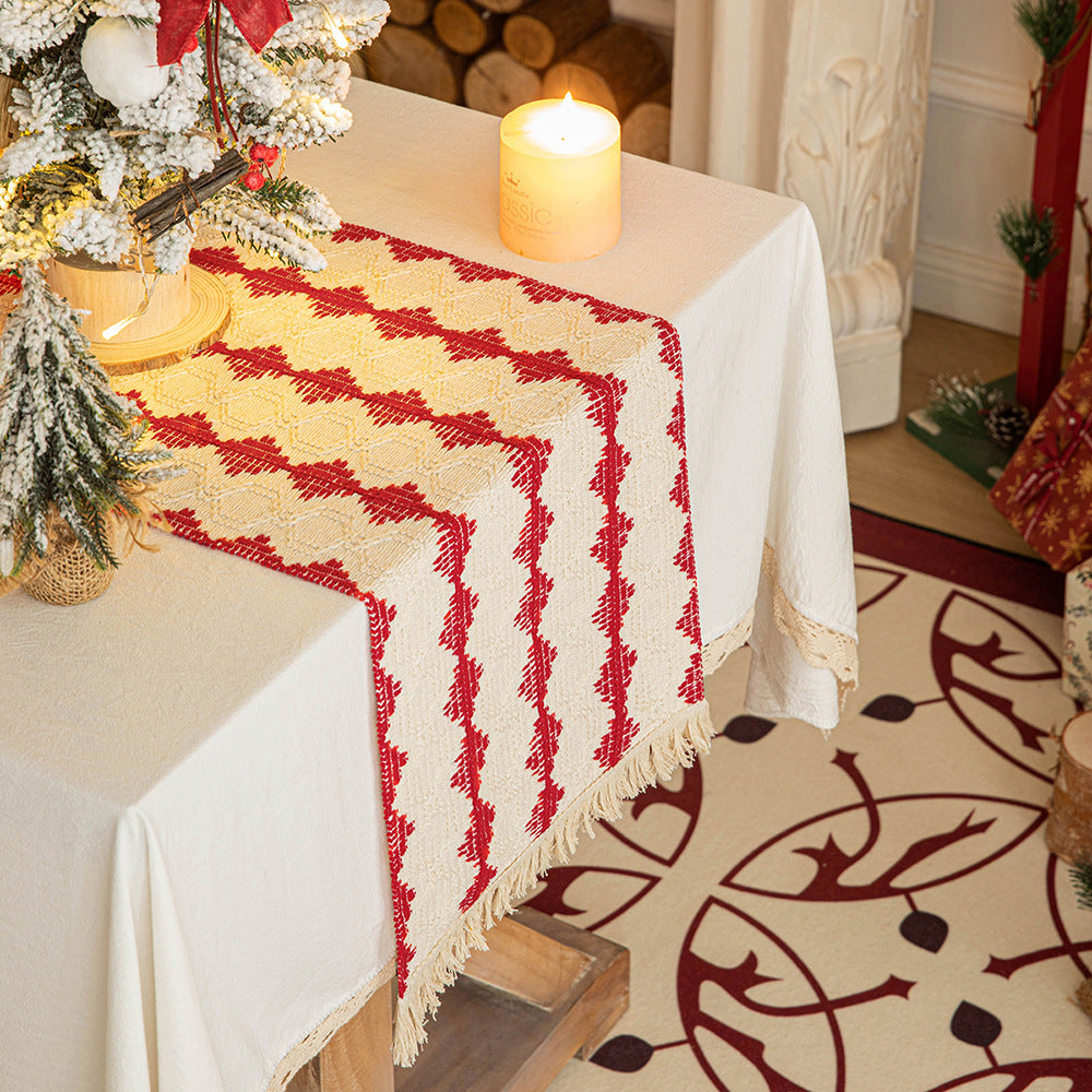 Bulk Pastoral Tassel Table Runner Cotton Linen Tassel Placemat for Festive Dining and Decorative Table Accent Wholesale