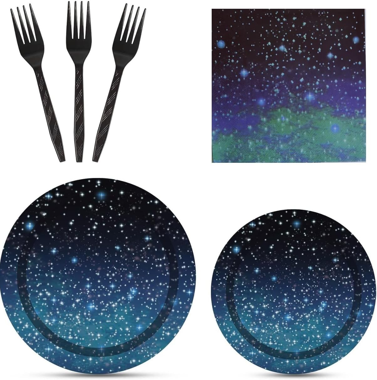 Bulk 50 Pcs Navy Space Themed Birthday Party Set Happy Birthday Paper Plates Tableware for 10 Guests Outer Space Decorations Wholesale