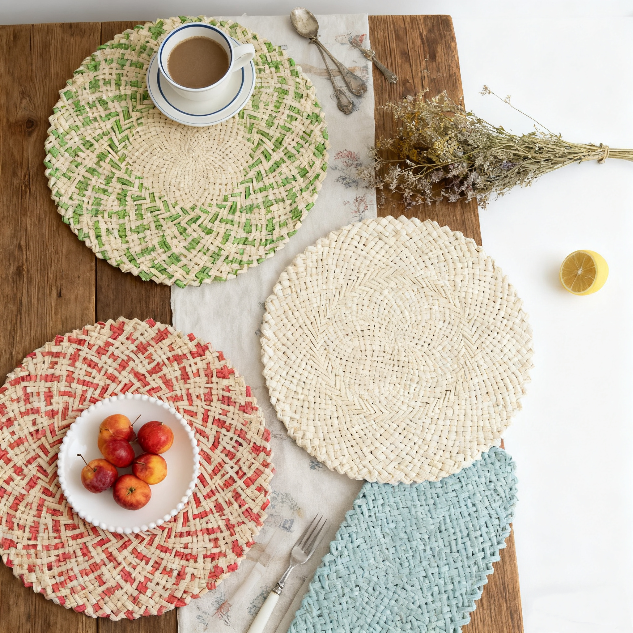 Handmade Paper Round Placemats 2-Pack 15-Inchs Heat-Resistant Mats for Plates/Mugs/Home Decoration