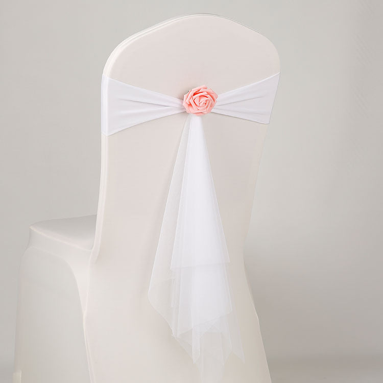 Bulk Spandex Elastic Chair Sashes with Removable Artificial Rose Suitable for Wedding Party Decoration Wholesale