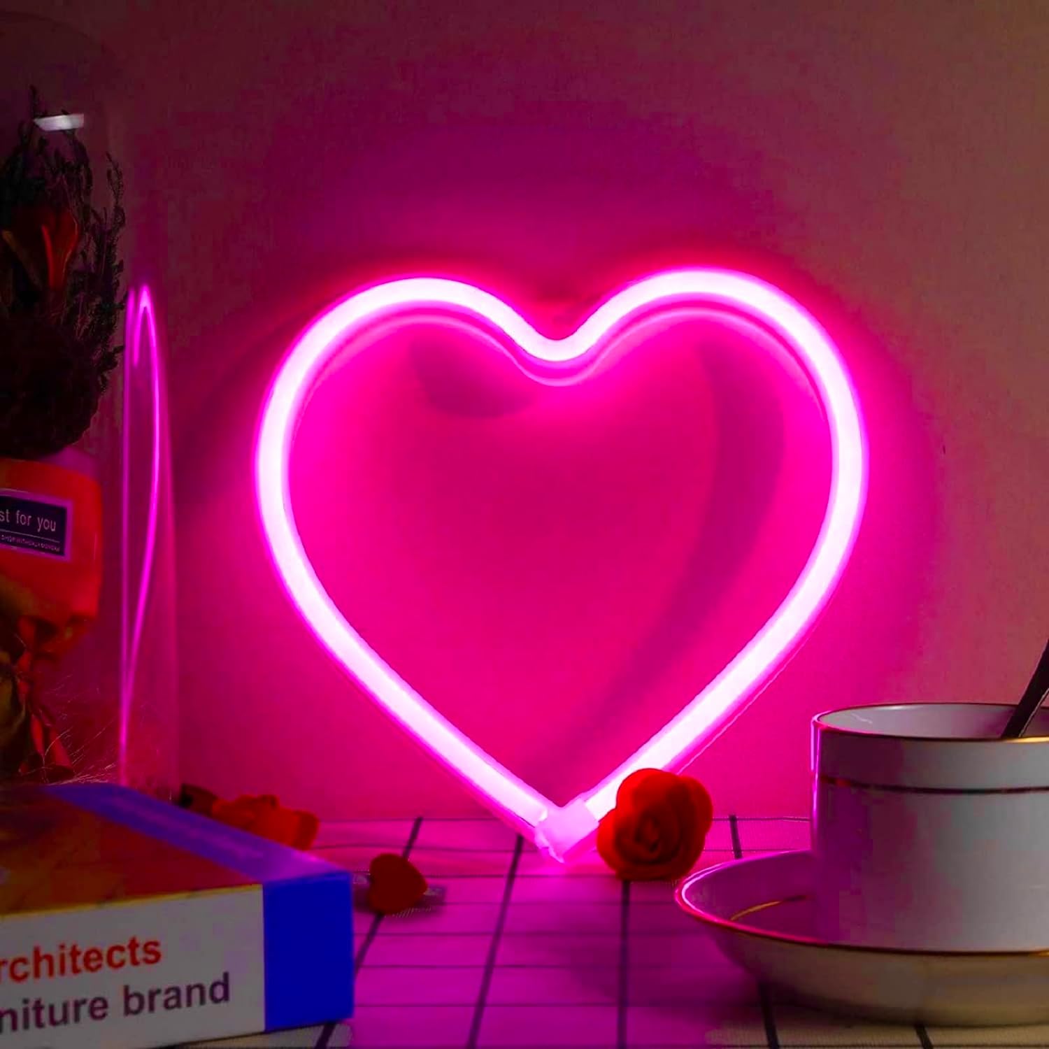 Bulk Pink Heart Neon Sign LED Light Battery Operated or USB Powered Table & Wall Decor for Valentine's Day Mother's Day Birthday Party Wholesale
