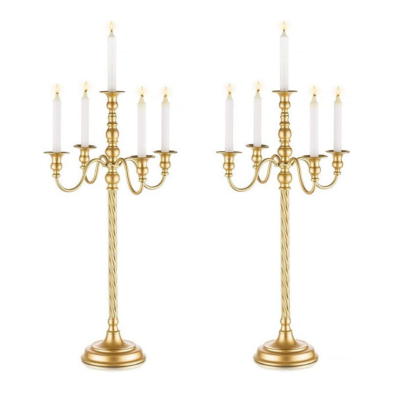 Premium Gold 5 Arm Candelabra 28" Tall Elegant Metal Spiral Wedding Candle Holder for Banquet Home Décor All Event Centerpiece