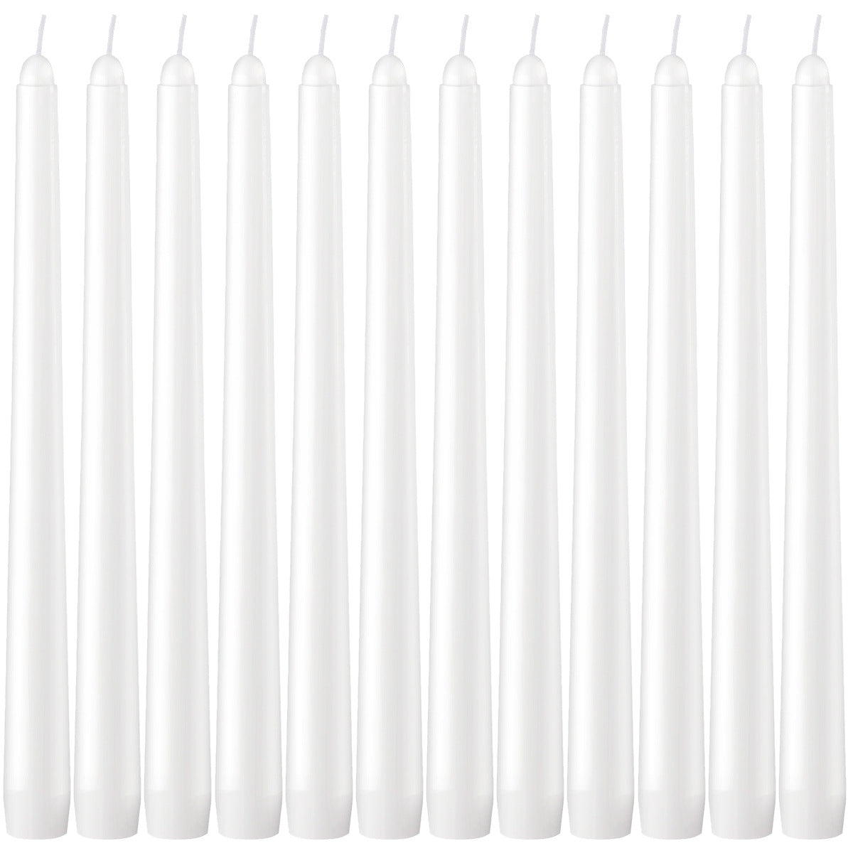Bulk 10 Inch Set of 12 White Unscented and Smokeless Taper Candles for Parties Celebrations and Birthday Decorations Wholesale