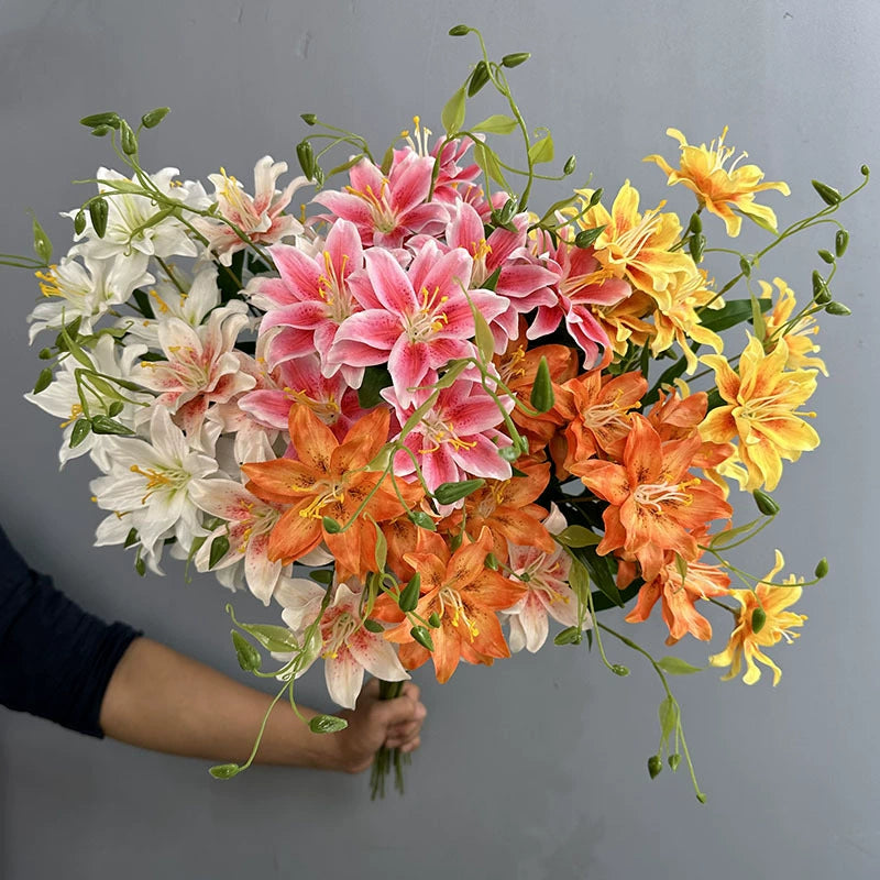 2 - Head Double - Petal Mini Lily Artificial Flowers, Realistic Table Centerpiece