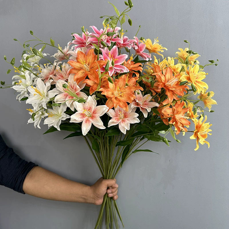 2 - Head Double - Petal Mini Lily Artificial Flowers, Realistic Table Centerpiece