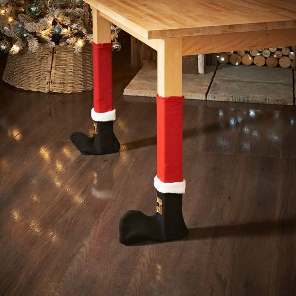 2 - Pack Christmas Table & Chair Leg Covers - Santa Boot Decor