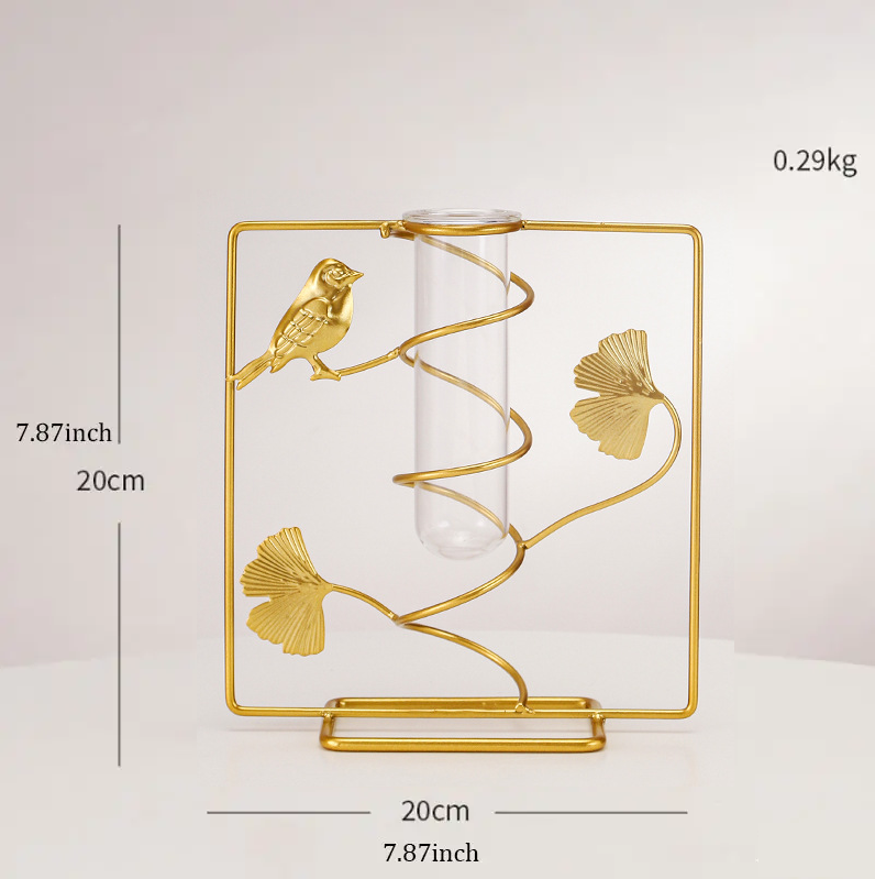 Bulk 1pc Elegant Ginkgo Leaf Metal Vase with Geometry Stand for Home Decor Flower Arrangements Wholesale