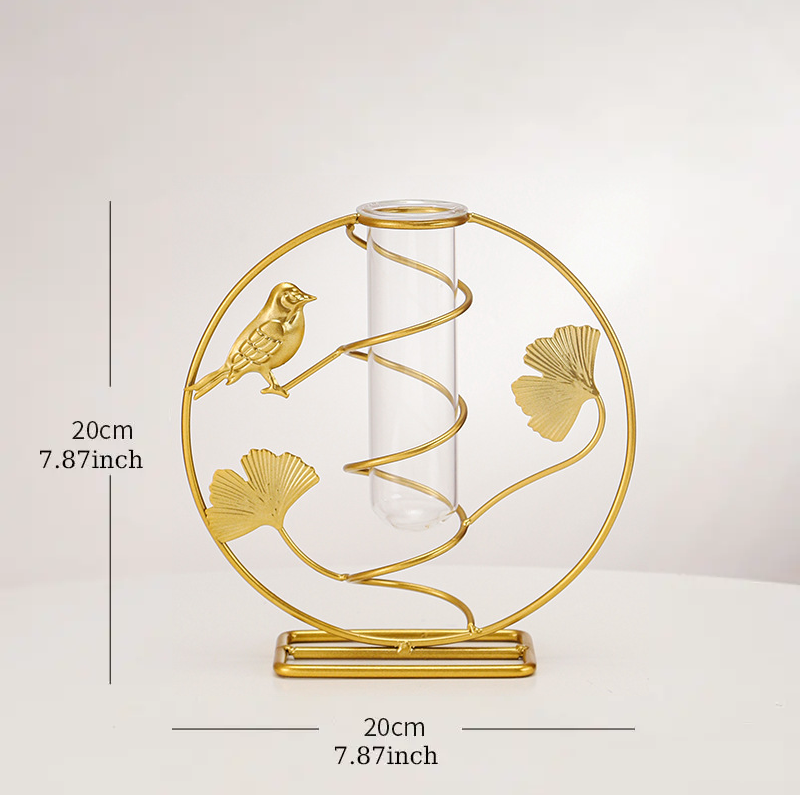 Bulk 1pc Elegant Ginkgo Leaf Metal Vase with Geometry Stand for Home Decor Flower Arrangements Wholesale