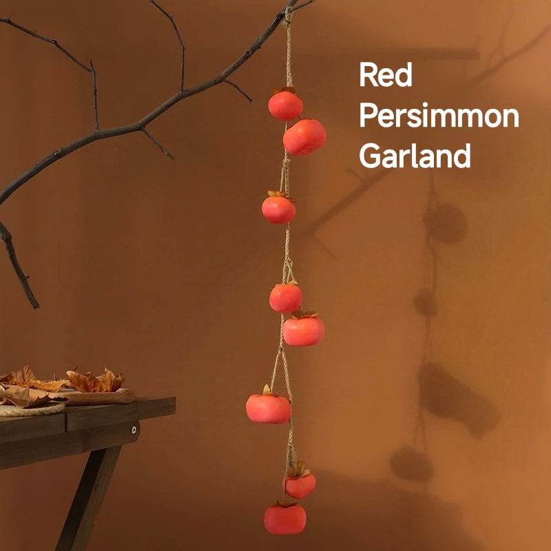 Bulk 2 Pcs Persimmon Garlands Real Touch Fade Resistance for Indoor Outdoor Home Decor Thanksgiving Photo Studio Backdrops Wholesale