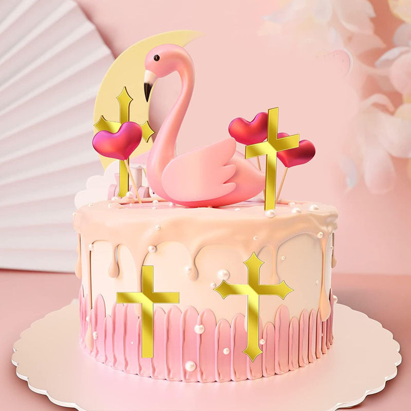 20PCS God Bless Gold Cross Cake Toppers - Mirror Acrylic Decor for Baptism, Christening, Communion Party