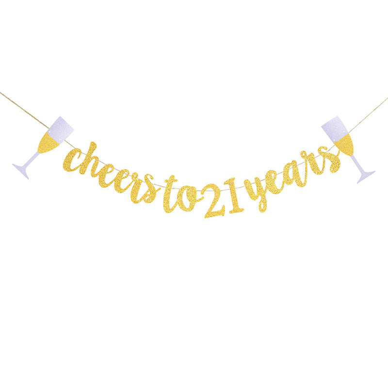 Bulk 2 Pcs Glitter Pull Flower Banner with Wine Glass for Ages 21-50 for Perfect Party Decor Wholesale