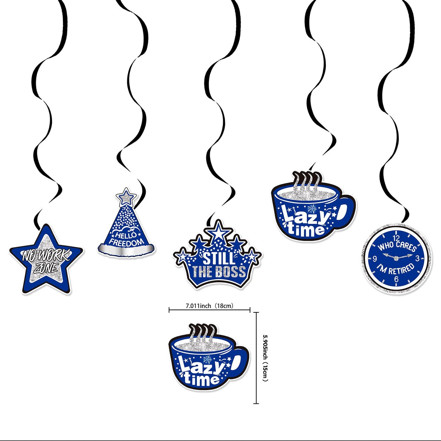 22-Piece Blue Happy Retirement Decor Kit - Banners, Cake Toppers & Hanging Swirls