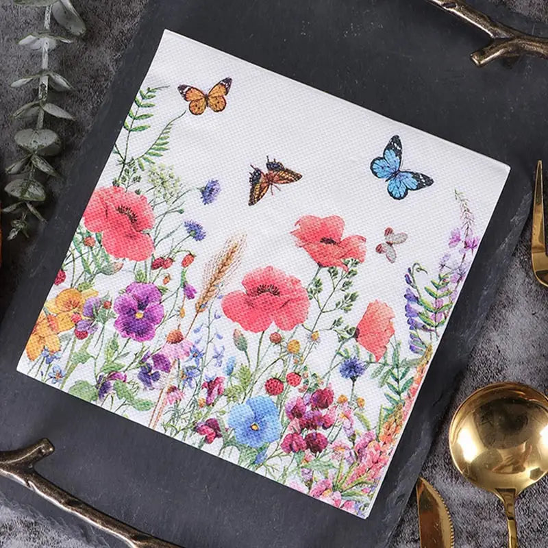 Bulk 5 Pack Butterfly Flower Paper Napkins Decoupage Napkin Wedding Hotel Bathroom Daily Necessities Wholesale