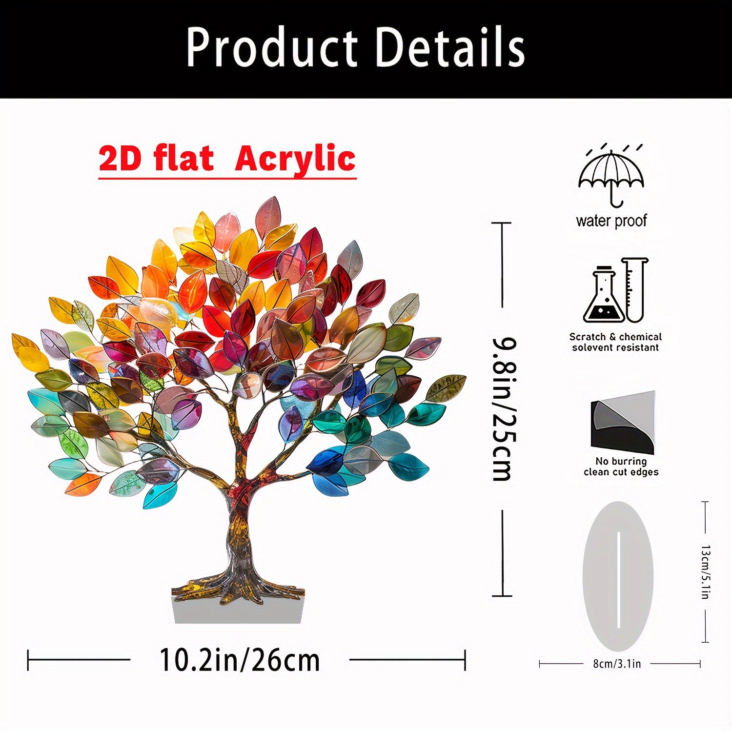 2D Acrylic Tree of Life Decor - 10.2×9.8 Waterproof & Scratch-Resistant Desktop Ornament for Home & Office