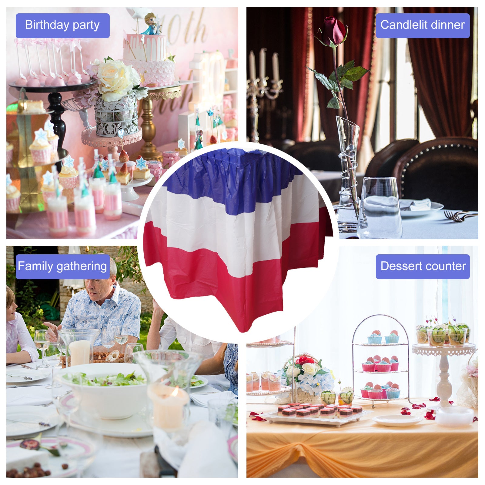 Bulk 10 Pcs Rectangular Patriotic Striped Table Skirt 28.7*167.7 inches Carnival Party Decoration Wholesale
