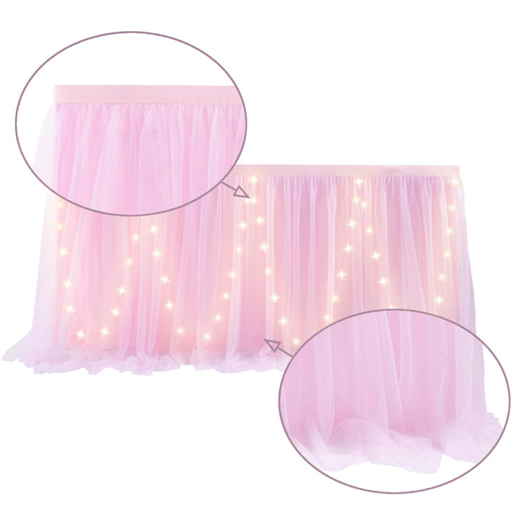Bulk 3 Pcs Lace Ribbon LED Table Skirt Suitable for Wedding Parties Family Gatherings Night Parties Table Decorations Wholesale