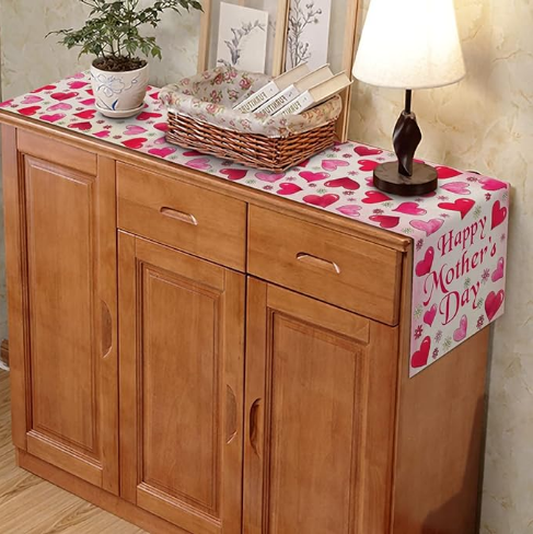 Bulk 2 Pcs Happy Mother's Day Table Runner Watercolor Love Heart Rustic Linen Dining Room Kitchen Table Indoor Outdoor Decoration Wholesale