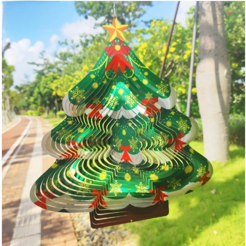3D Christmas Tree Wind Spinner, 11.8×11.8 Inch Stainless Steel Hanging Decoration for Balcony