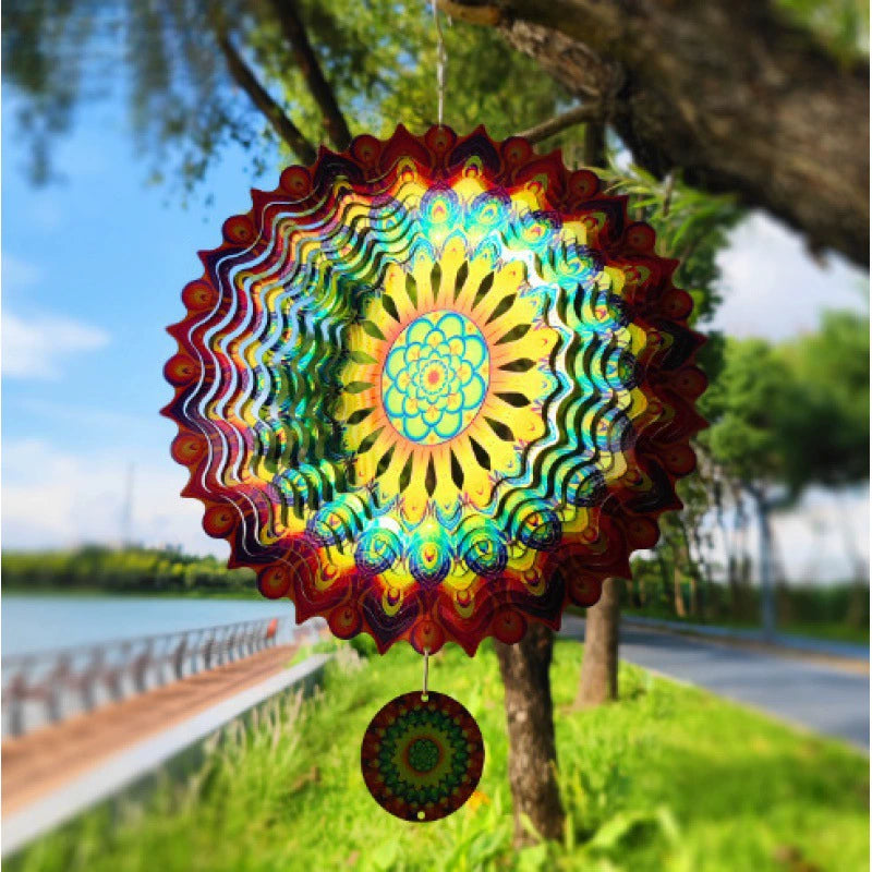 3D Christmas Tree Wind Spinner, 11.8×11.8 Inch Stainless Steel Hanging Decoration for Balcony