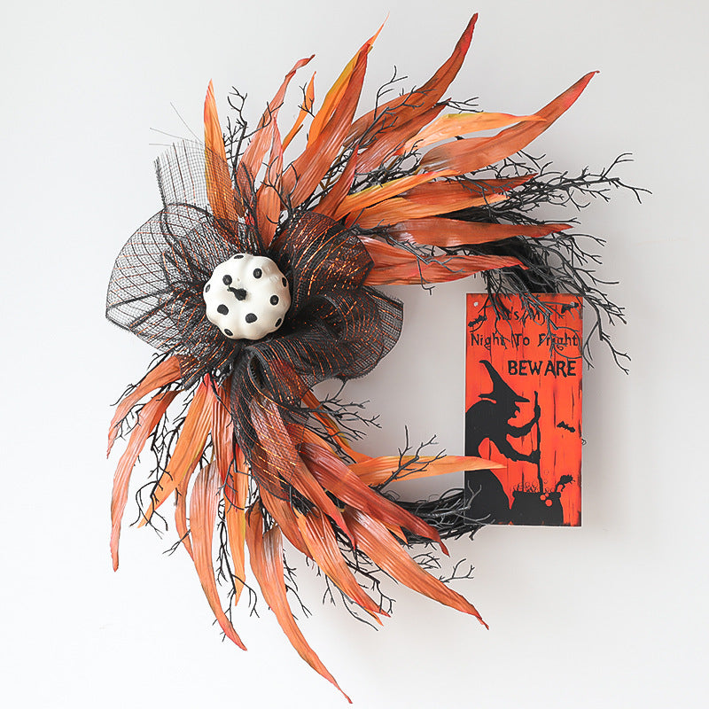 Halloween Wooden Witch Sign Wreath 20 Inch Mesh Artificial Decoration