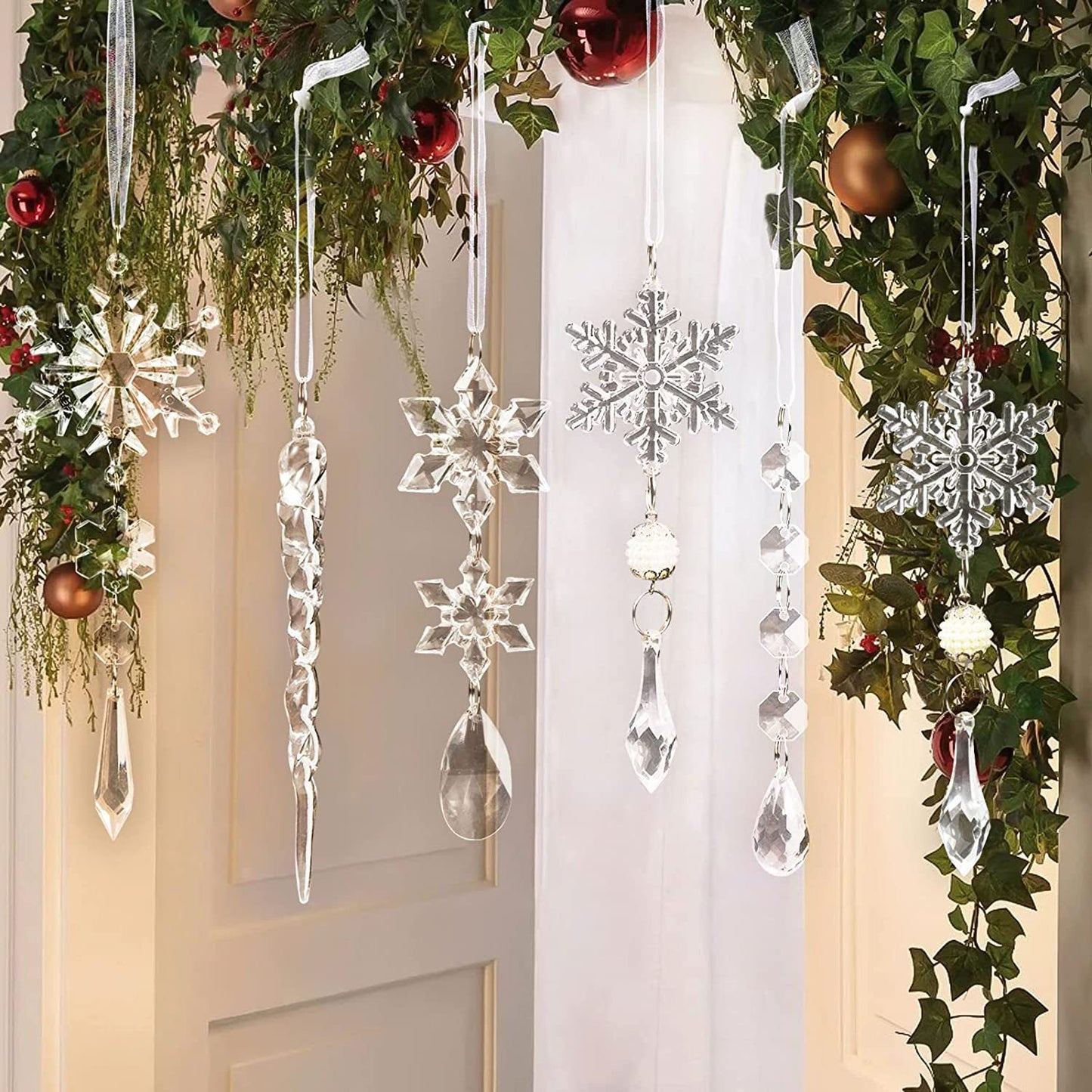 Bulk 10 Pcs Crystal Hanging Christmas Ornaments for Christmas Tree Winter Holiday Frozen Party Decorations Wholesale