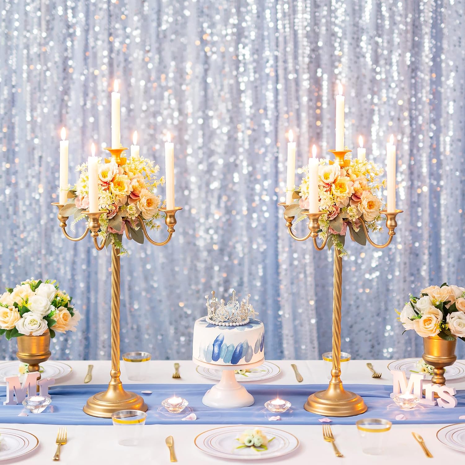 Premium Gold 5 Arm Candelabra 28" Tall Elegant Metal Spiral Wedding Candle Holder for Banquet Home Décor All Event Centerpiece