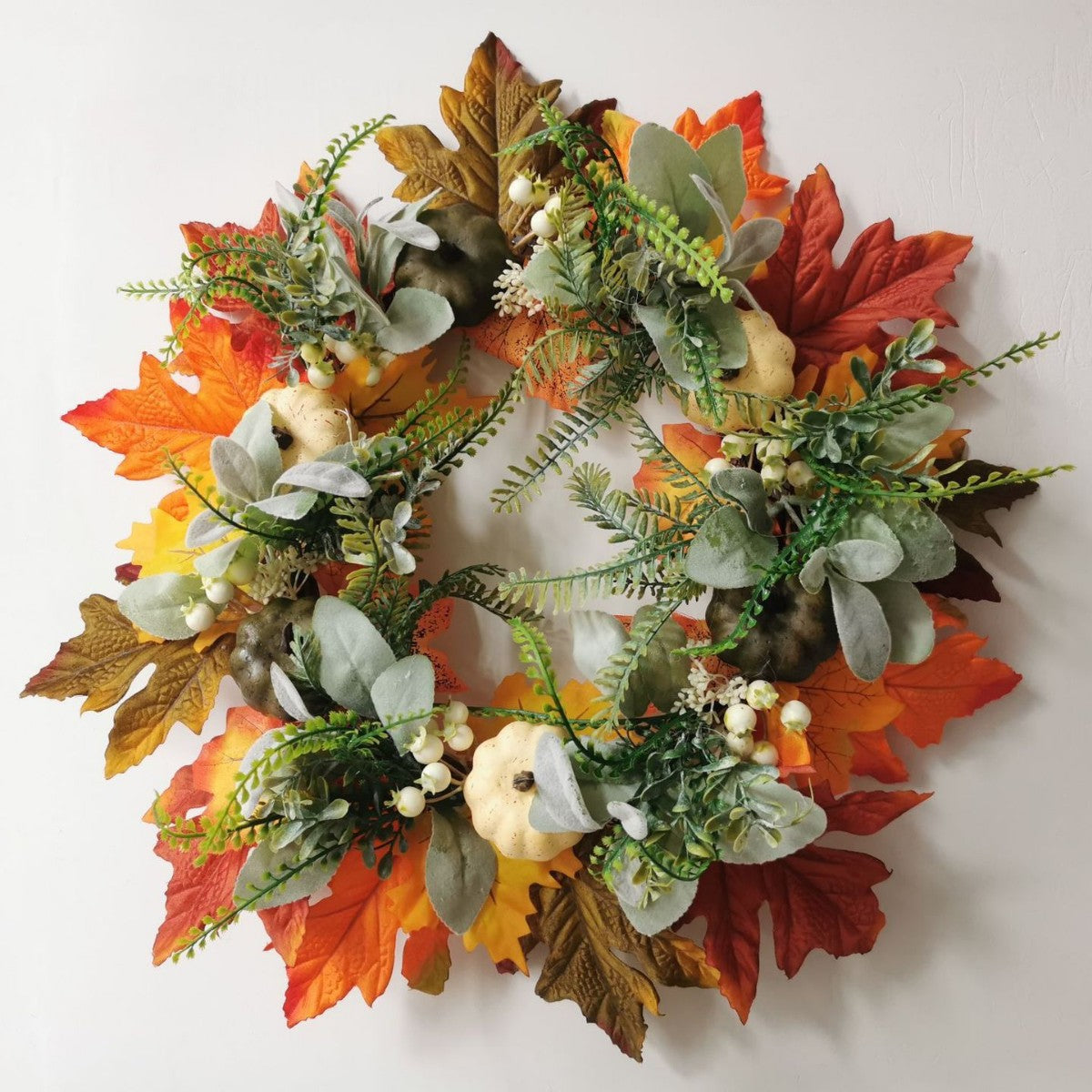 Bulk 14" and 18" Fall Halloween Thanksgiving Christmas Wreaths with Frosted Leaves and Pumpkins for Door Decorations Wholesale