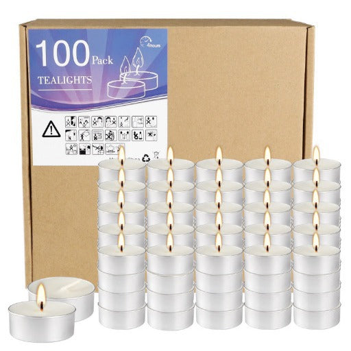 Bulk 100 Pcs Unscented Smokeless White Tea Light Candles with 4-Hour Burn Time for Home Decor Shabbat Weddings Events Birthday Parties Wholesale