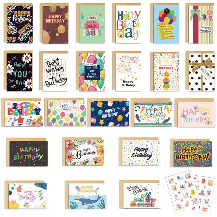 Bulk 24 Happy Birthday Cards with Envelopes and Stickers Birthday Cards for Family Kids Friends Celebrations Wholesale