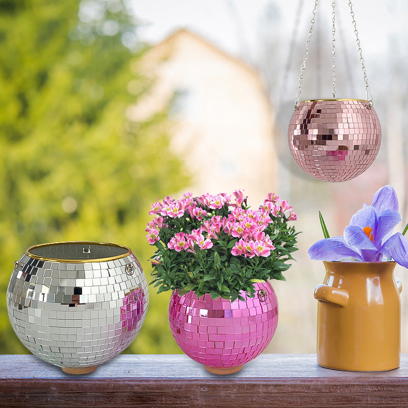 Bulk Disco Ball Planter 6 inch Silver Mirror Planter Disco Style Hanging Flower Pot for Home Decor Wholesale
