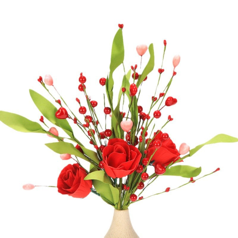 Bulk 3 Pcs 17" Artificial Rose Flowers with Berries for Valentine’s Day Wedding Party Centerpieces Decoration Wholesale