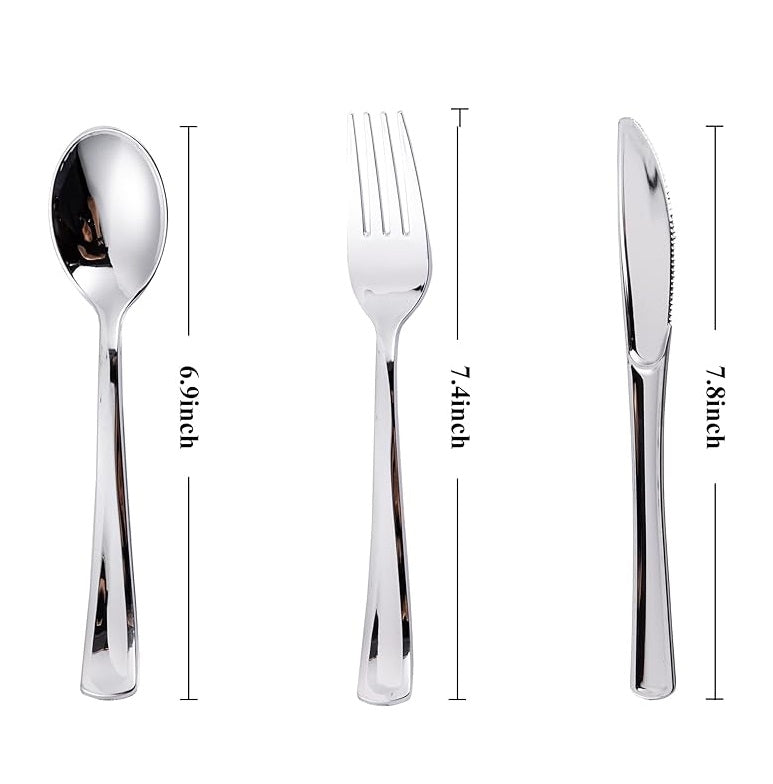 Bulk 600 PCS Plastic Silverware Set 200 Silver Forks 200 Silver Spoons 200 Silver Knives Wholesale