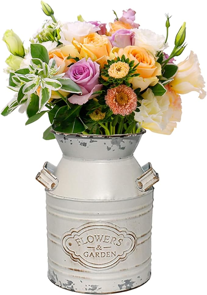 Bulk 1pc 7.7" French Metal Flower Vase Vintage Galvanized Milk Can Country Style Vase For Weddings Farmhouse Decor Wholesale