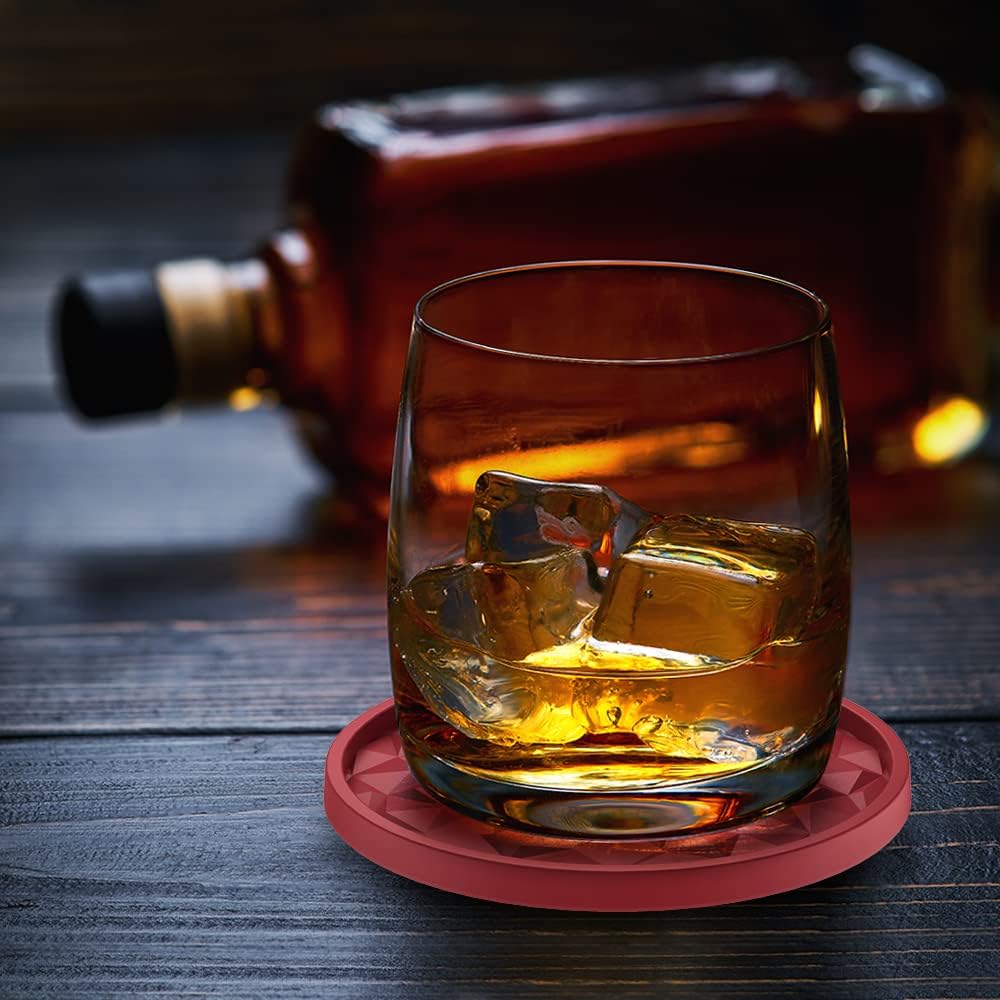 Premium Thickened Silicone Coasters 6 Pack Set with Holder Deep Tray Non-Slip Cup Mat for Hot Cold Drinks Home Office