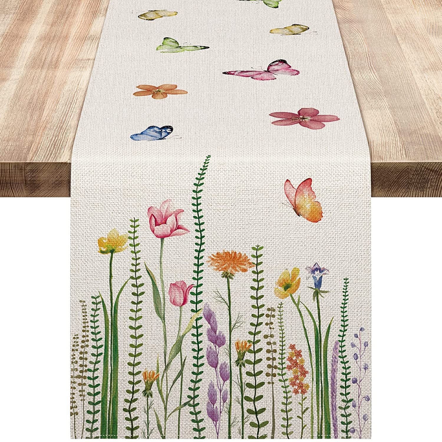 Bulk 2Pcs Linen Floral Table Runner Thanksgiving Kitchen Table Decoration for Indoor Outdoor Wholesale