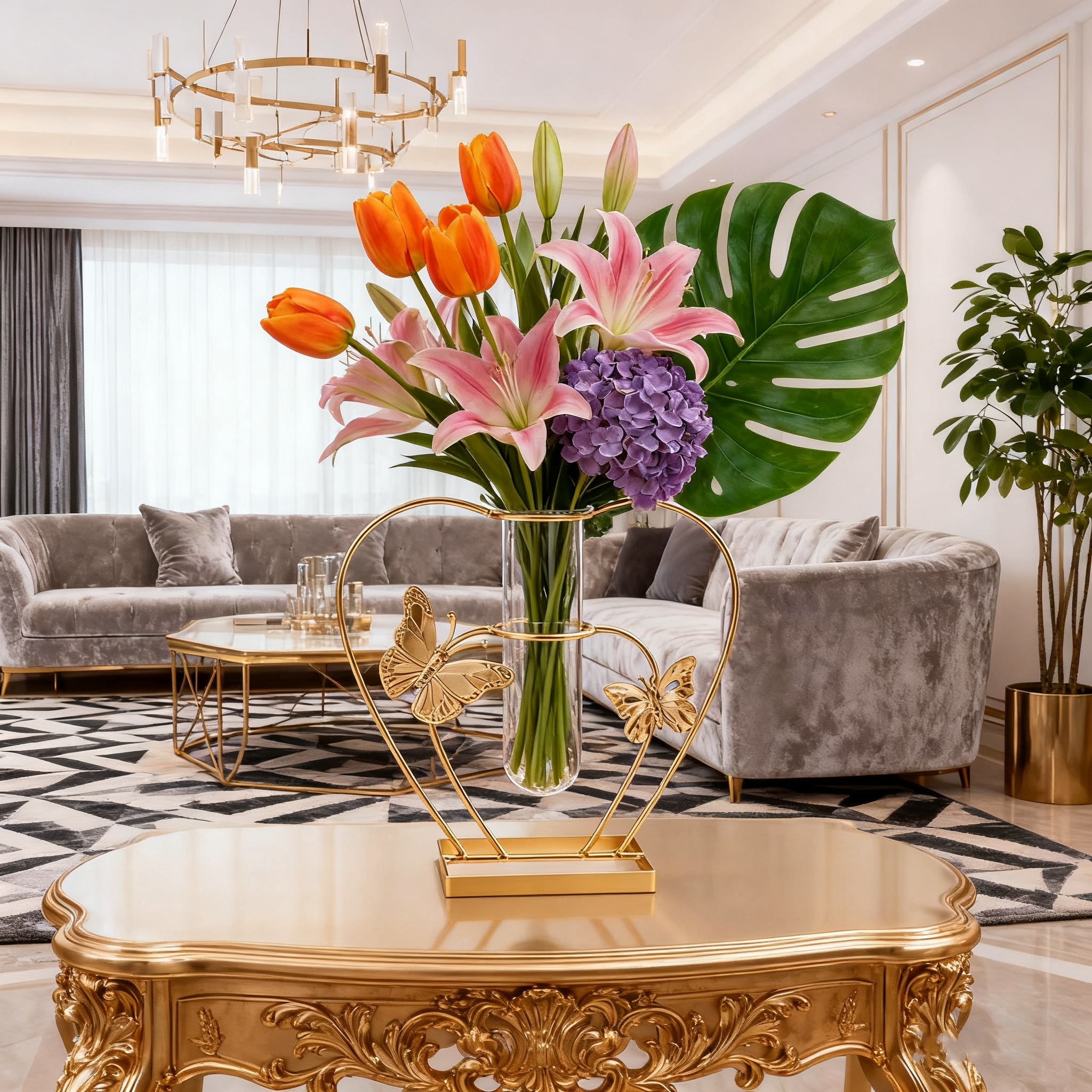 Gold Butterfly Glass Test Tube Vase - Luxury Home Decor for Living Room & Dining Table