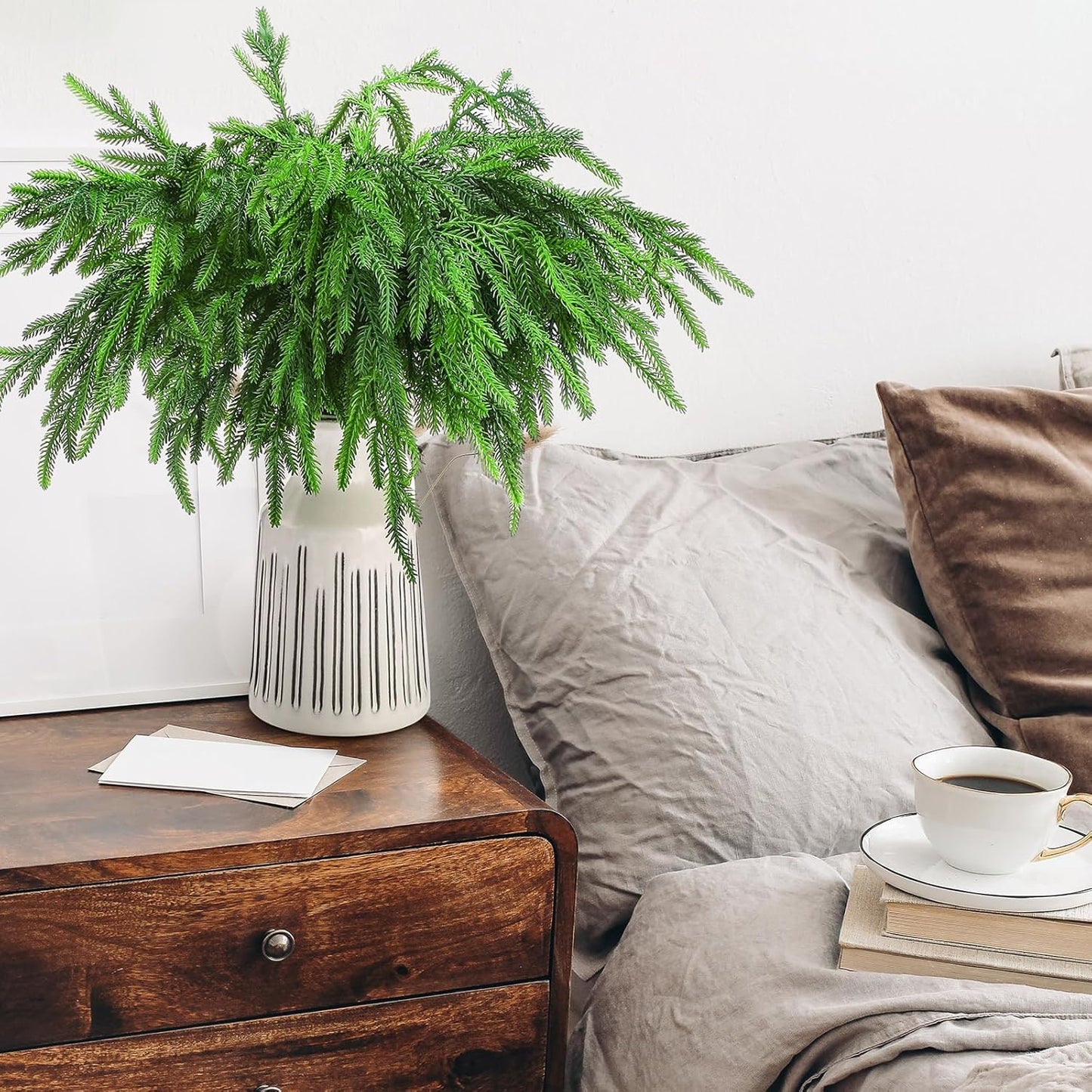 Bulk 12 Pcs Artificial Norfolk Pine Branches Christmas Branches DIY Crafts for Home Festive Table Centerpieces and Wreaths Decor Wholesale