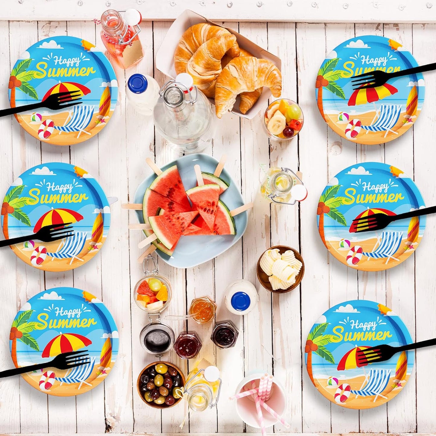 Bulk Summer Beach Theme Disposable Paper Plates Birthday Party Dessert Plates Baby Shower Tableware and Decorations Wholesale