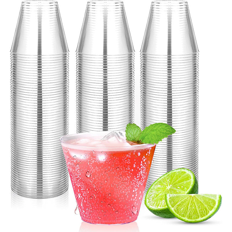 Bulk 50 Pcs 9 oz Gold Plastic Cups Elegant Clear Disposable Wine Glasses with Gold Rim for Wedding Party Wholesale