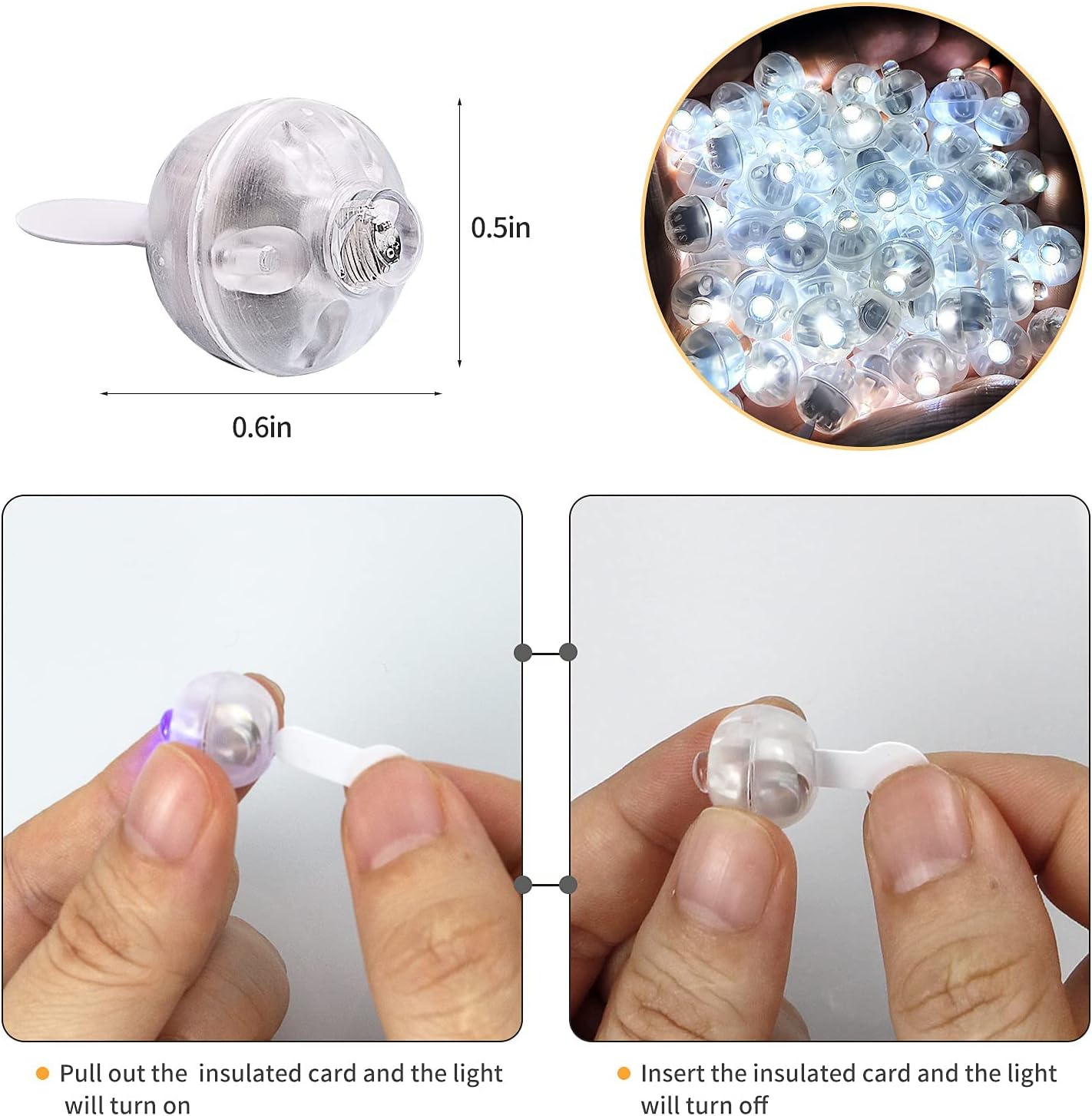 Bulk 100pcs White Balloon Lights Long Standby Time Waterproof Mini Light Battery Powered Round LED Ball Lamp for Latex Balloon Paper Lantern Party Wedding Festival Christmas Halloween Decorative Wholesale