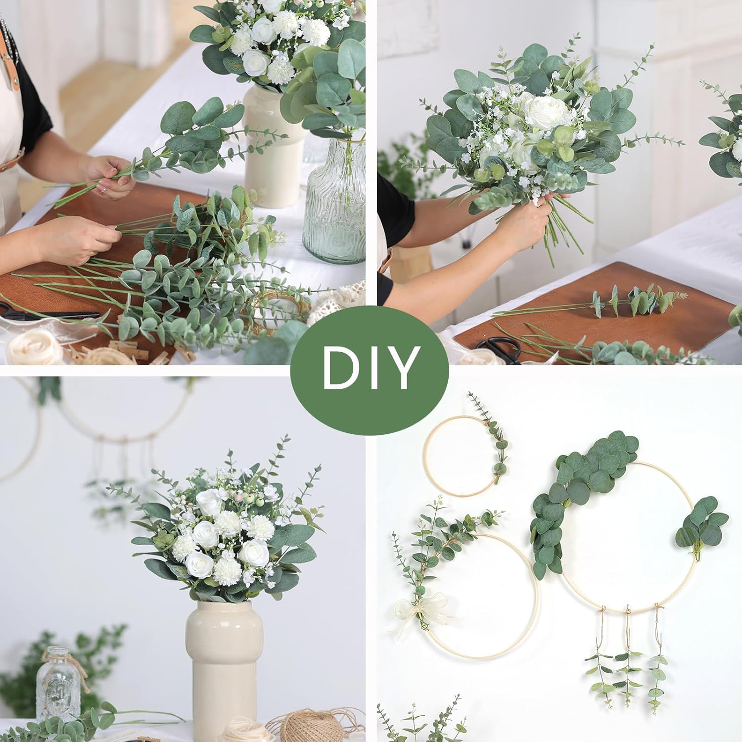 Bulk 110 Pcs 7 Kinds Mixed Artificial Eucalyptus Stems and Faux Flowers Wedding Floral Supplies for DIY Bouquets Table Centerpieces & Home Decor Arrangements Wholesale