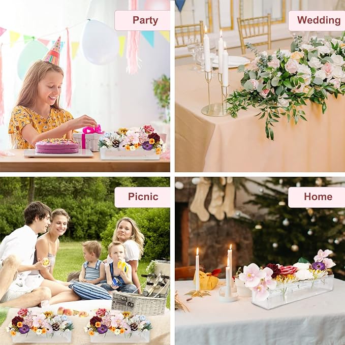 Bulk Clear Acrylic Flower Vase with 12 Holes Rectangular Floral Centerpiece Vase for Weddings Valentine's Day Dining Tables Home Decor Wholesale